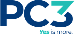 PC3 logo in blue and teal with the slogan “Yes is more.”