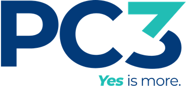 PC3 logo in blue and teal with the slogan “Yes is more.”
