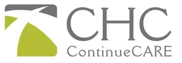 CHC ContinueCARE logo in gray and green with abstract icon and text