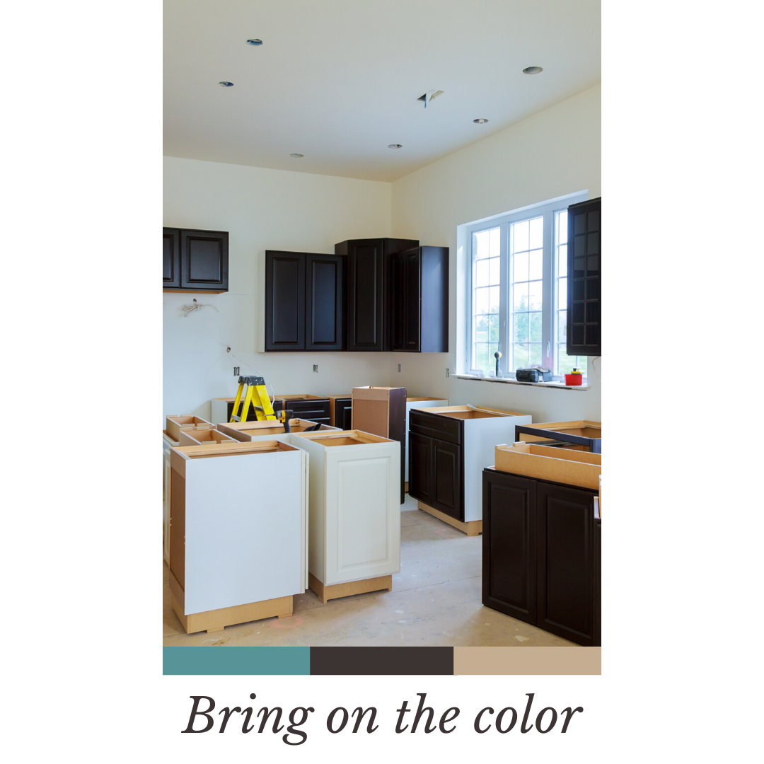 Bright modern kitchen with dark cabinets, white walls, and large windows, customized by All Pro Builders
