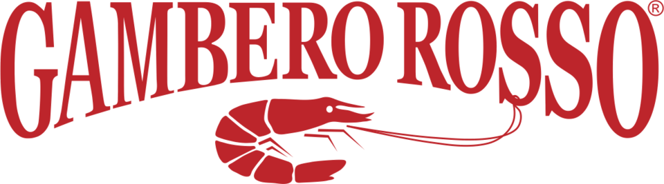 Logo rosso Gambero Rosso con un gambero stilizzato su sfondo bianco.