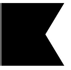 Black geometric flag-like shape with a white triangular notch on the right