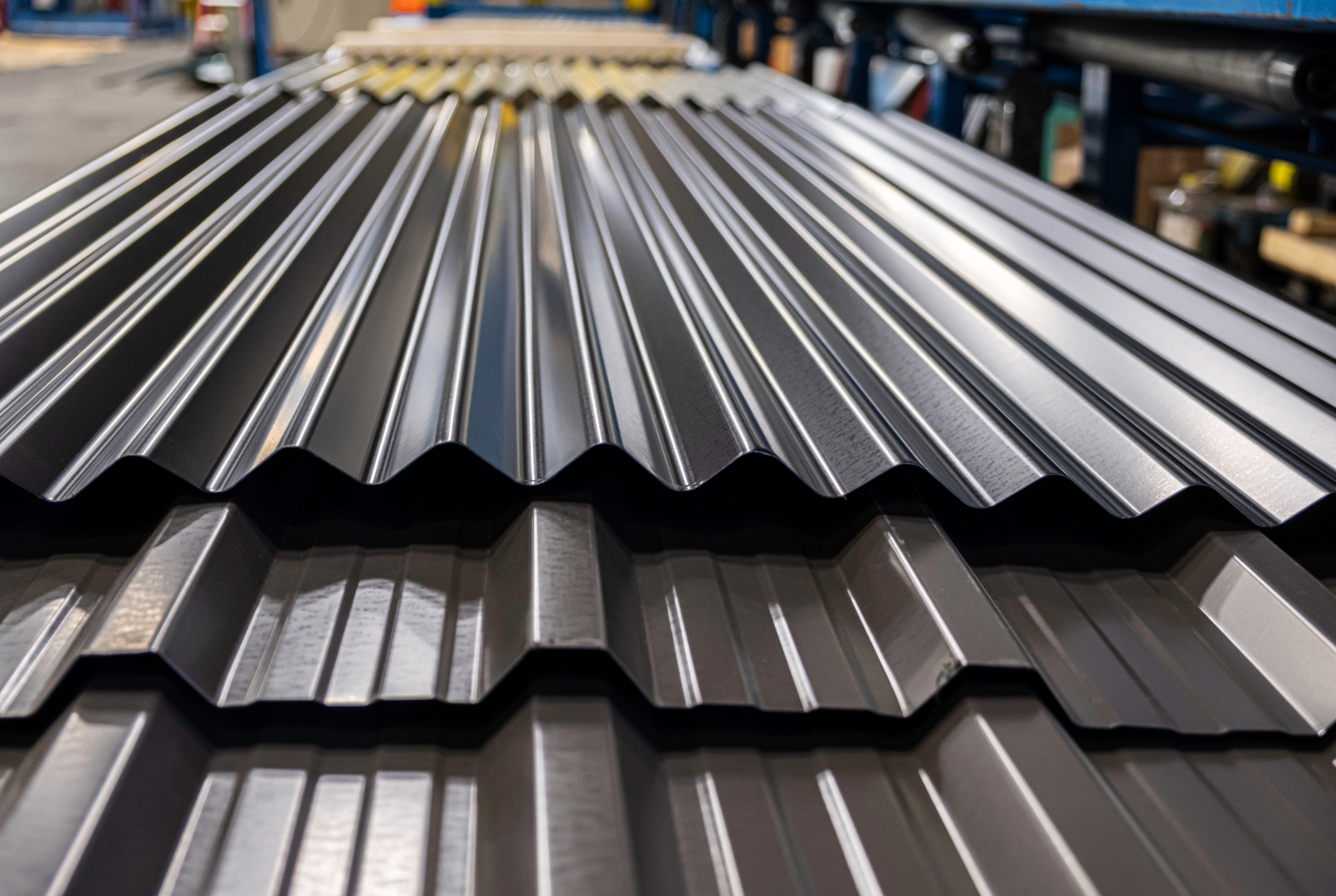 Close up picture of sheet metal for metal roofing.