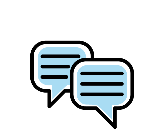 Two speech bubbles with lines on them on a white background.