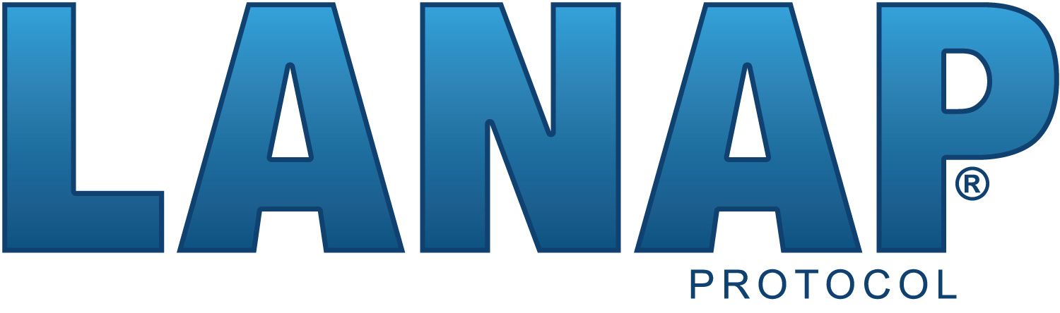A blue lana protocol logo on a white background