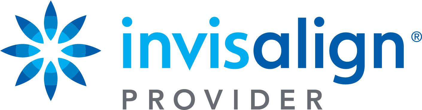 The invisalign provider logo has a blue flower on it.