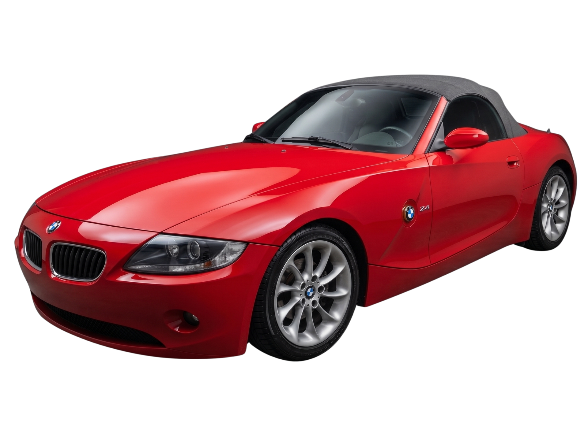Red BMW convertible sports car on a white background