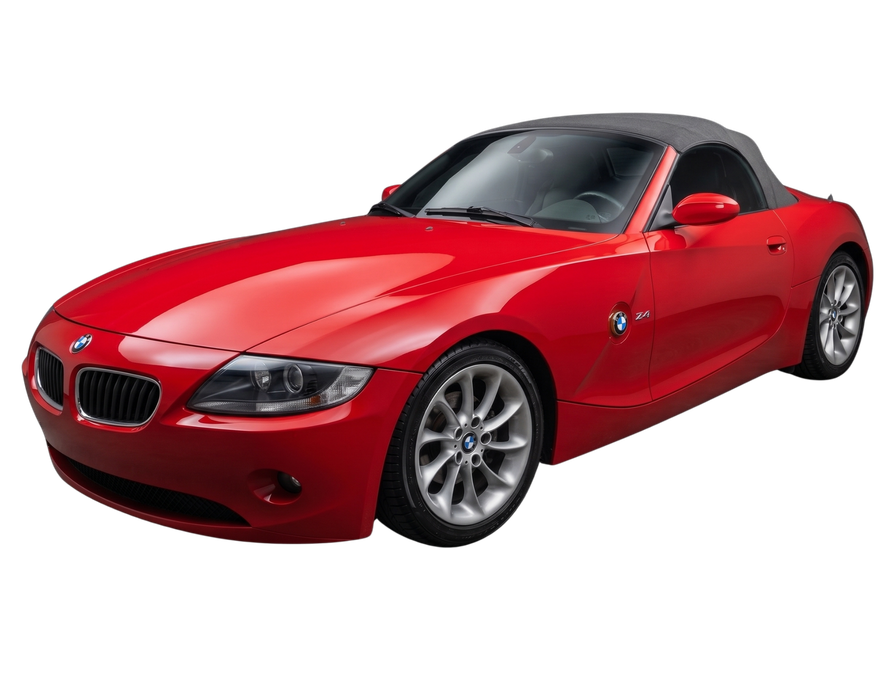 Red BMW convertible sports car on a white background
