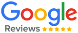 Google Reviews logo with multicolored Google text, gray “Reviews,” and five gold stars