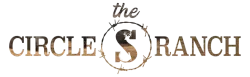 Logo for The Circle S Ranch with brown text and a stylized S inside a circle