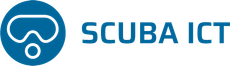 The logo for scuba ict is a blue circle with a scuba mask in it.