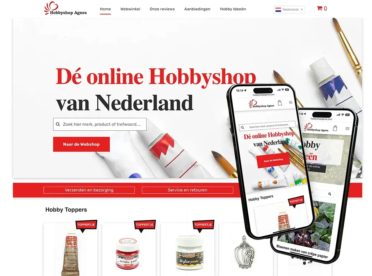 A screenshot of the website for de online hobbyshop van nederland.
