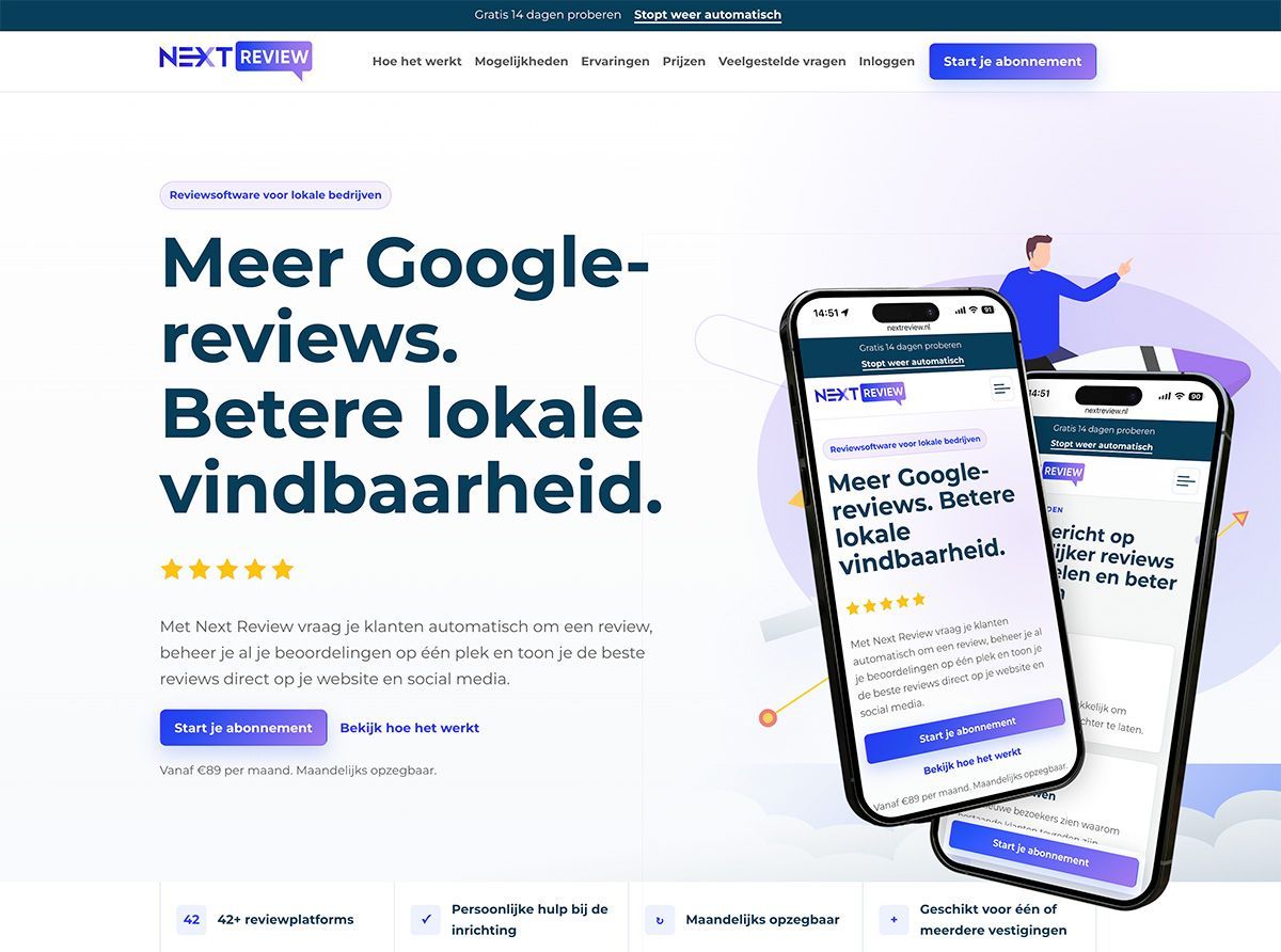 A screenshot of the website for meer reviews meer omzet.