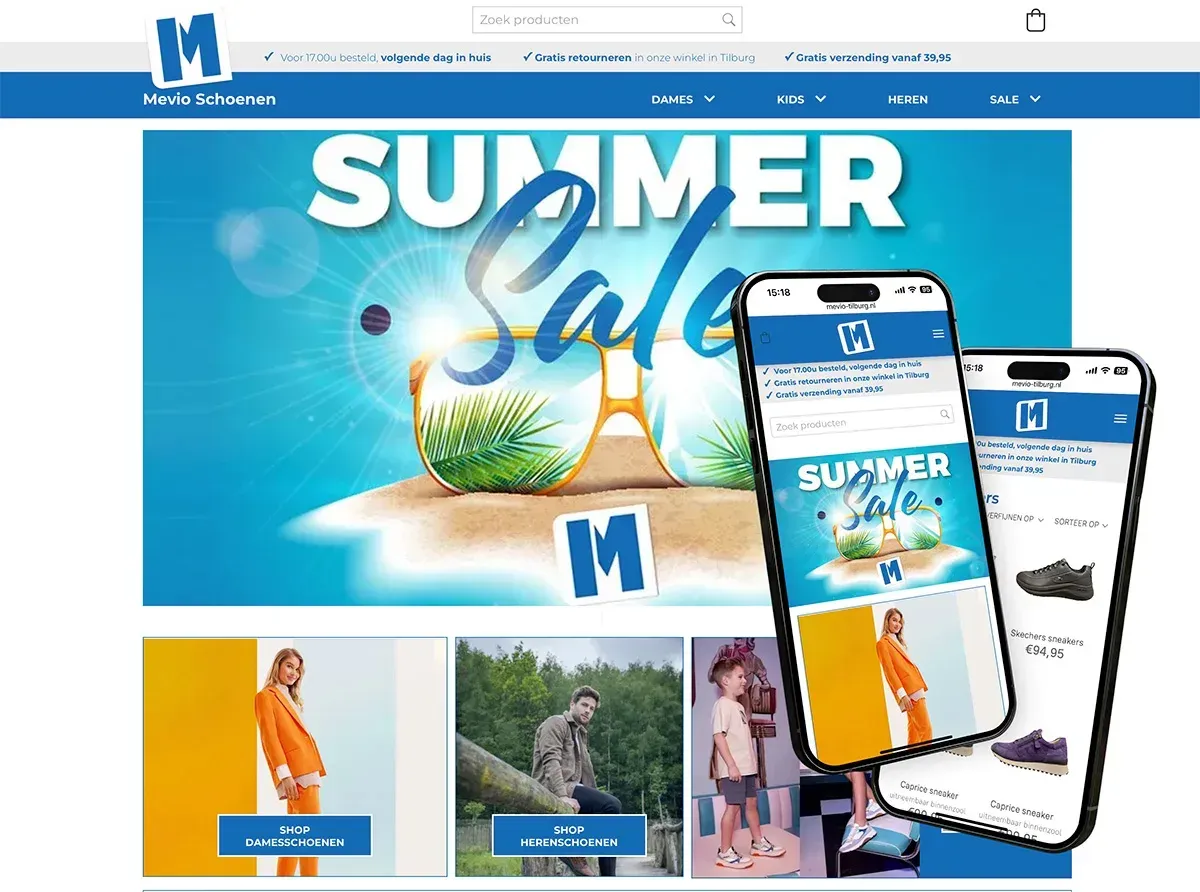 Een screenshot van een website voor een zomeruitverkoop.