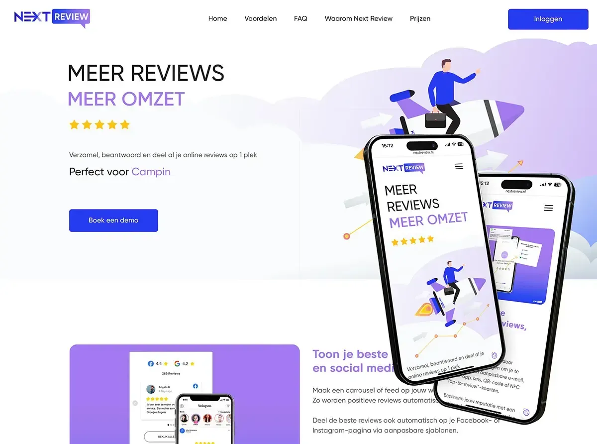 A screenshot of the website for meer reviews meer omzet.