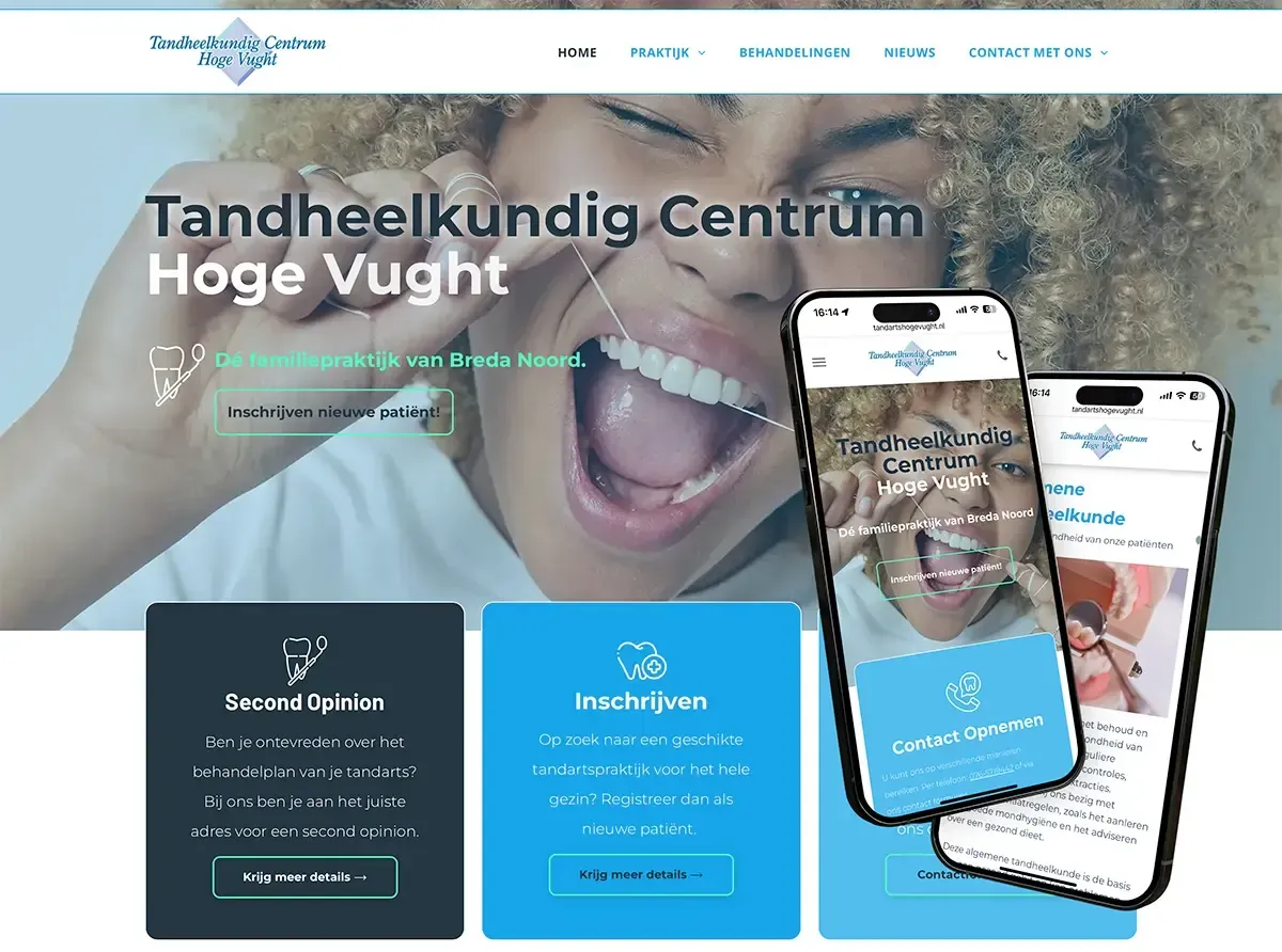 A screenshot of a website for tandheelkundig centrum hoge vught.