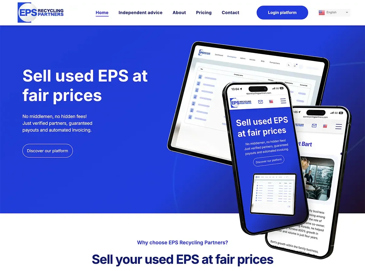 Een screenshot van een website voor ontmoetingszorg met twee telefoons.