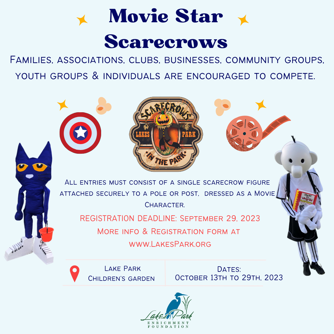 A poster for a movie star scarecrows event.