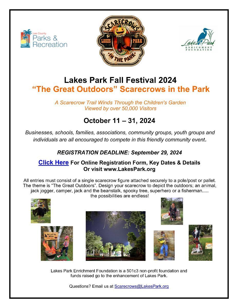 A flyer for the lakes park fall festival in 2024