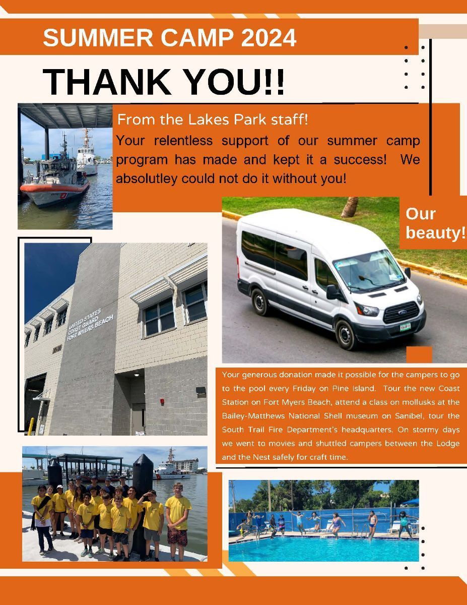 Summer camp 2024 thank you from the lakes park staff !