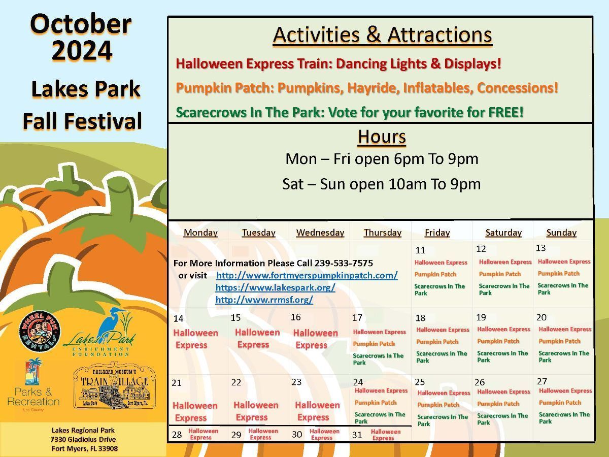 A calendar for october 2024 shows activities and attractions