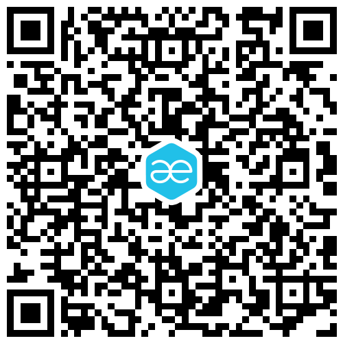 QR code with a blue and white logo in the center.