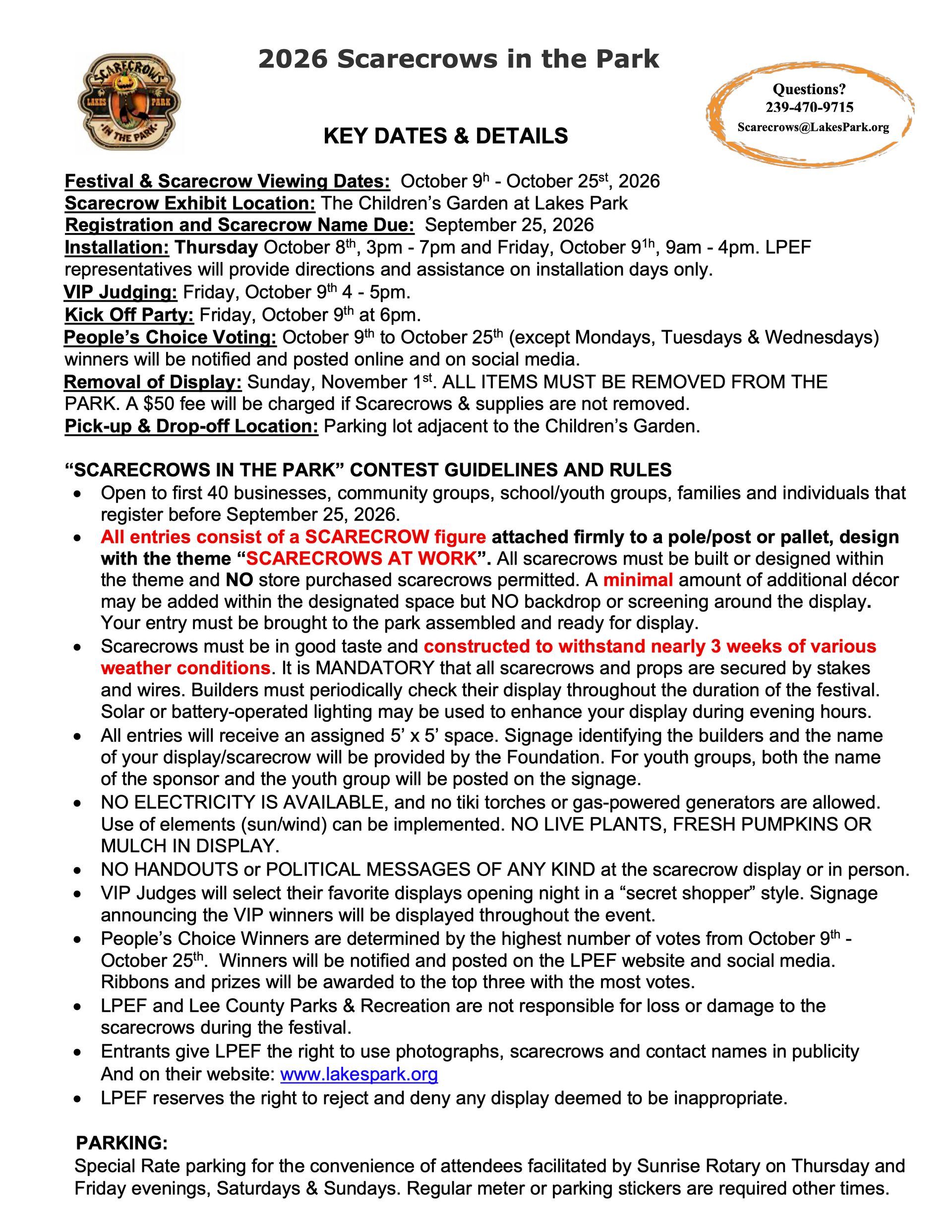 Flyer for 2026 Sorecasts in the Park with key dates, details, and bullet-point schedule notes.
