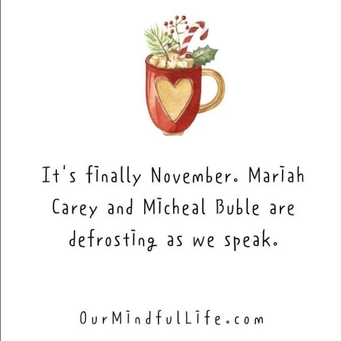 Red mug with heart and Christmas decorations, text: