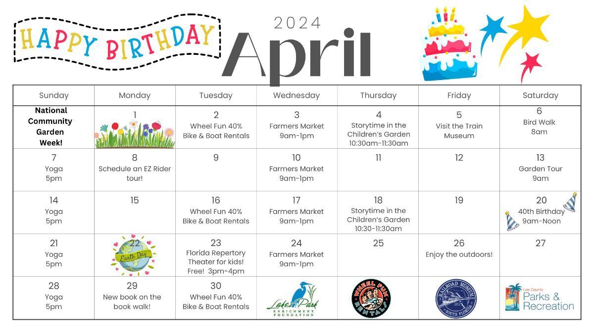 A calendar for the month of april with a birthday cake on it.