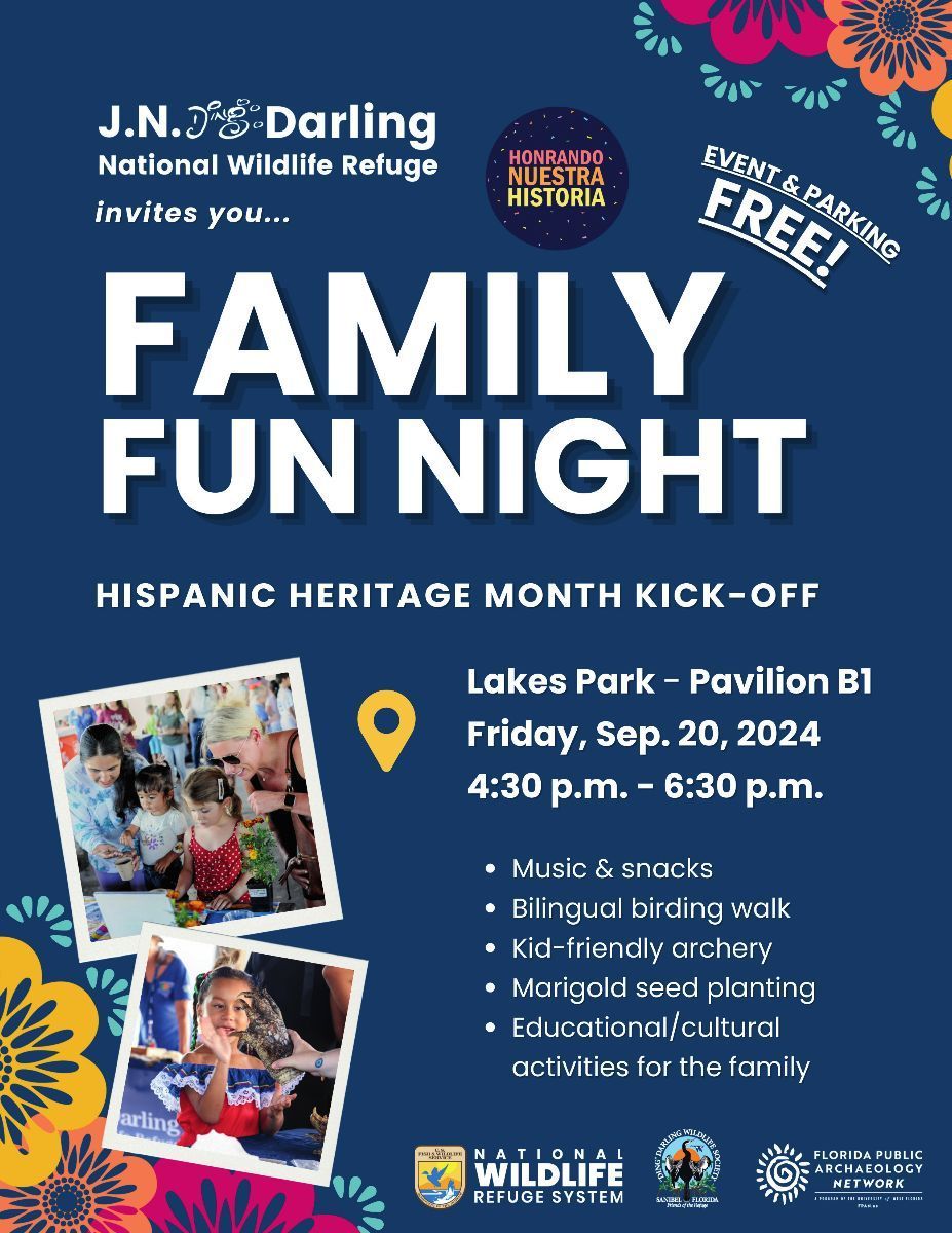 A poster for a family fun night at lakes park