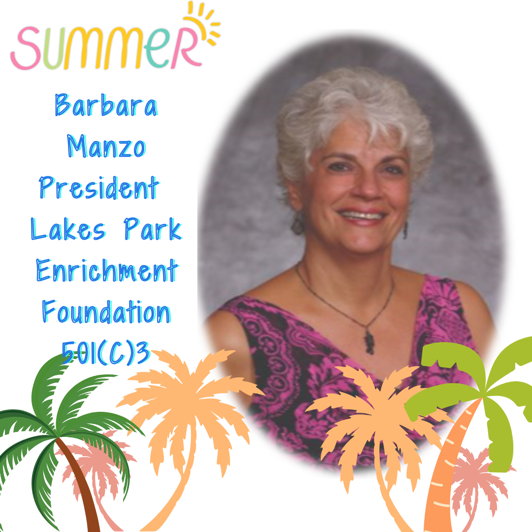 Barbara Manzo, President of Lakes Park Enrichment Foundation, with summer palms.