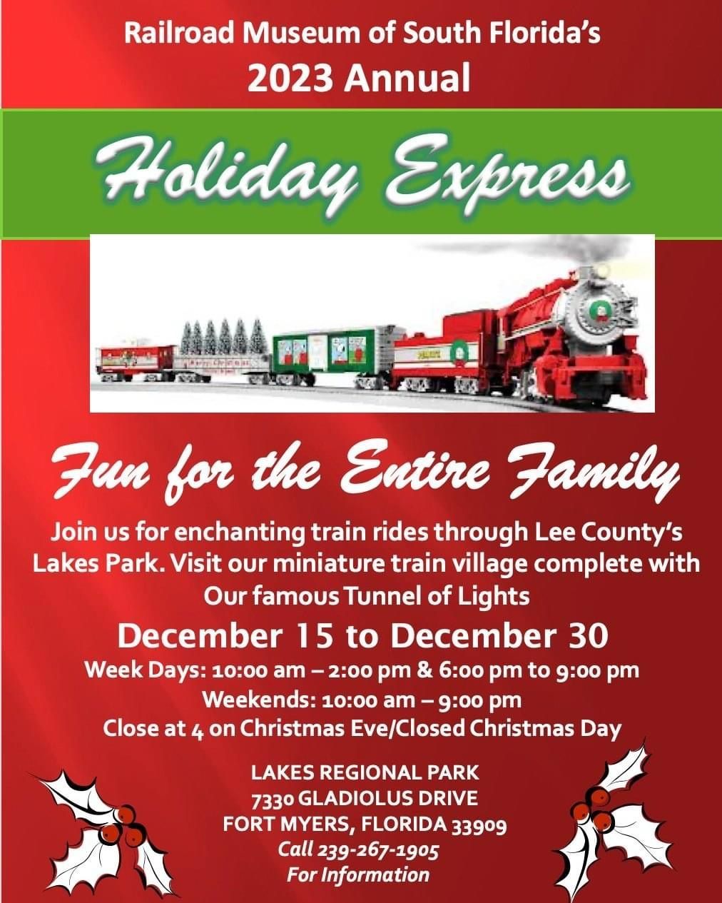 A poster for the railroad museum of south florida 's 2023 annual holiday express