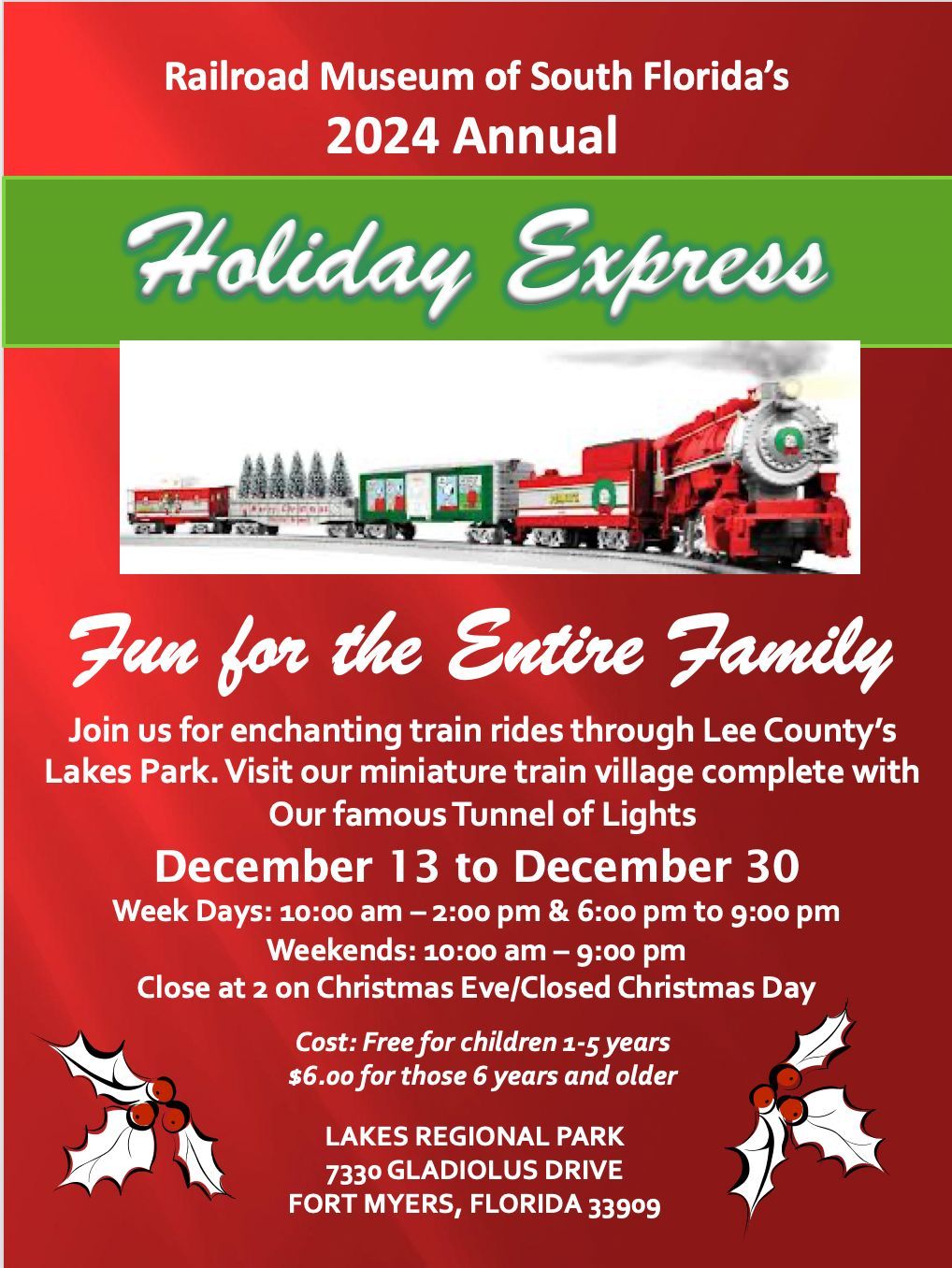 A poster for the railroad museum of south florida 's 2024 annual holiday express