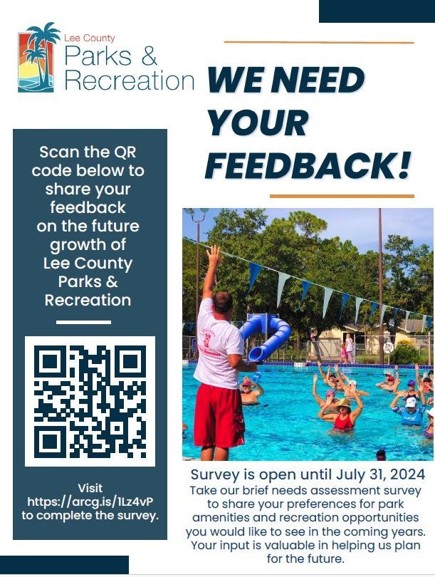 We need your feedback on the future growth of lee county parks and recreation.