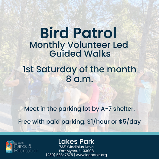 An advertisement for bird patrol monthly volunteer led guided walks
