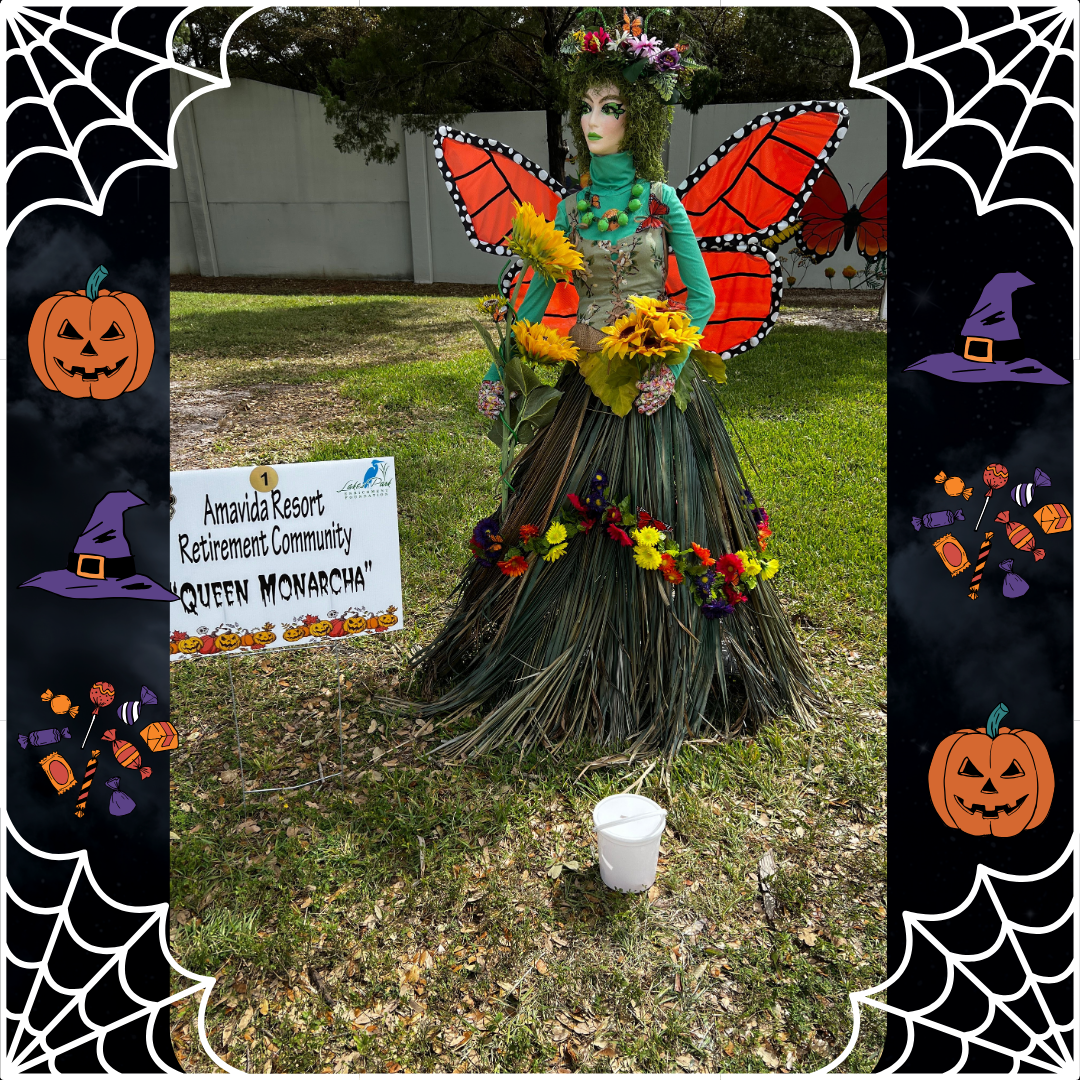 A scarecrow in the shape of a fairy with butterfly wings