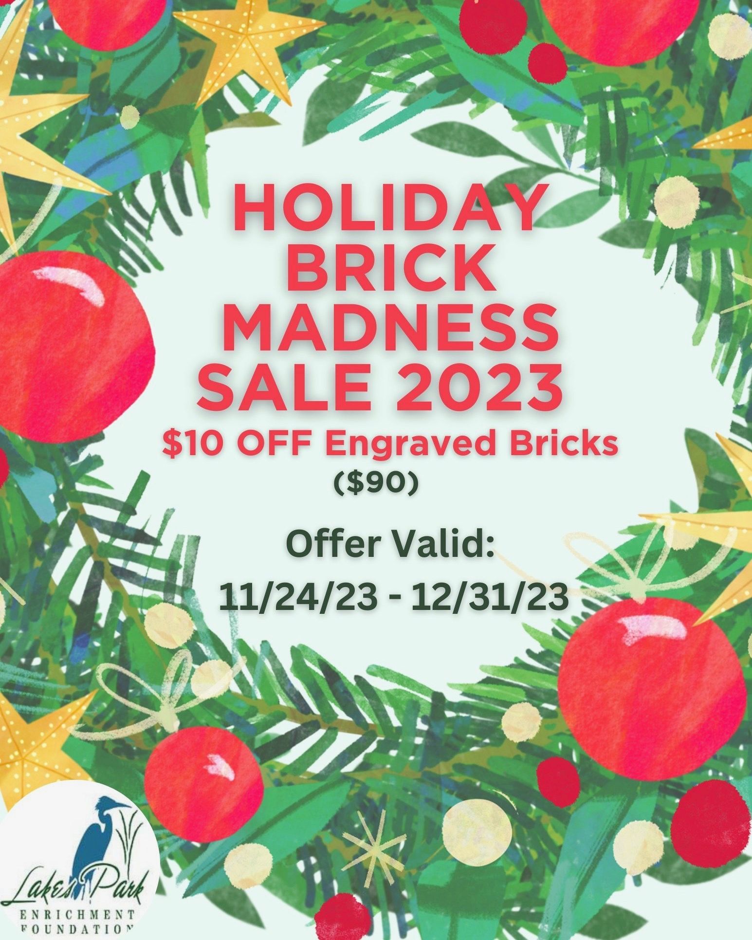A poster for a holiday brick madness sale in 2023
