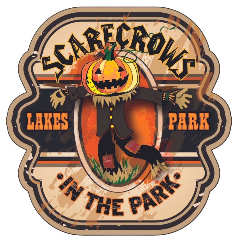 A sign that says scarecrows in the park