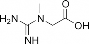 Chemical structure: Creatine derivative, with amino, methyl, and carboxylic acid groups.