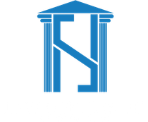 A blue logo featuring a stylized letter "N" formed by two columns supporting a roof, representing a structural or legal firm.