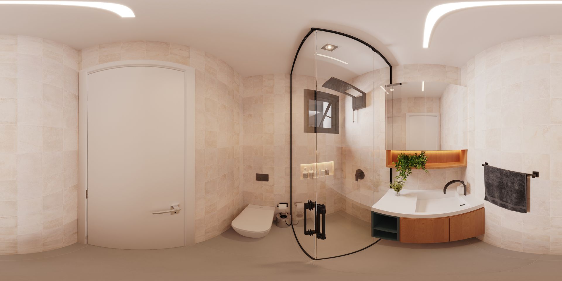 Um banheiro com vaso sanitário, pia e chuveiro.