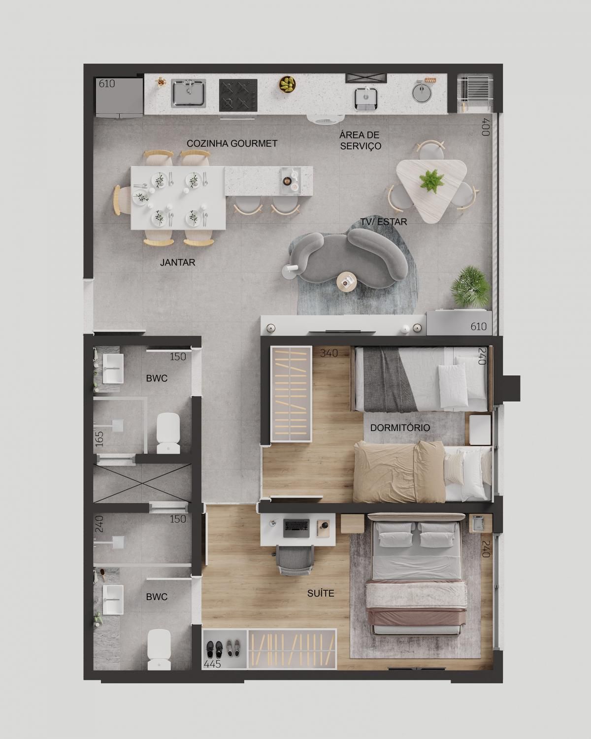 Uma vista aérea da planta baixa de uma casa