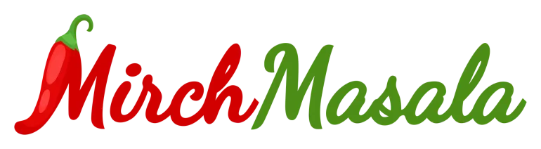 MirchMasala logo in red, green, and gold script on a white background