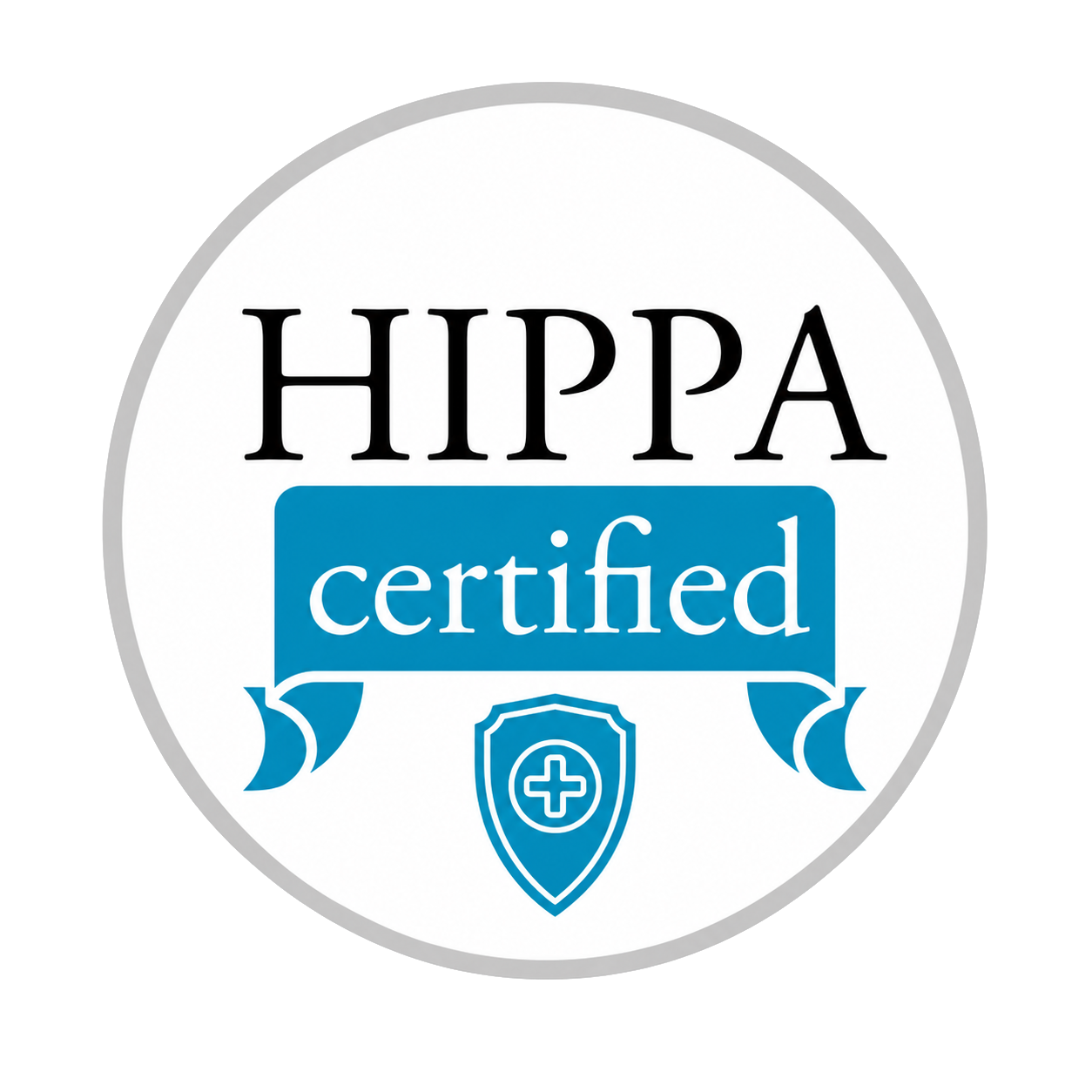 A blue medical shield icon next to the text