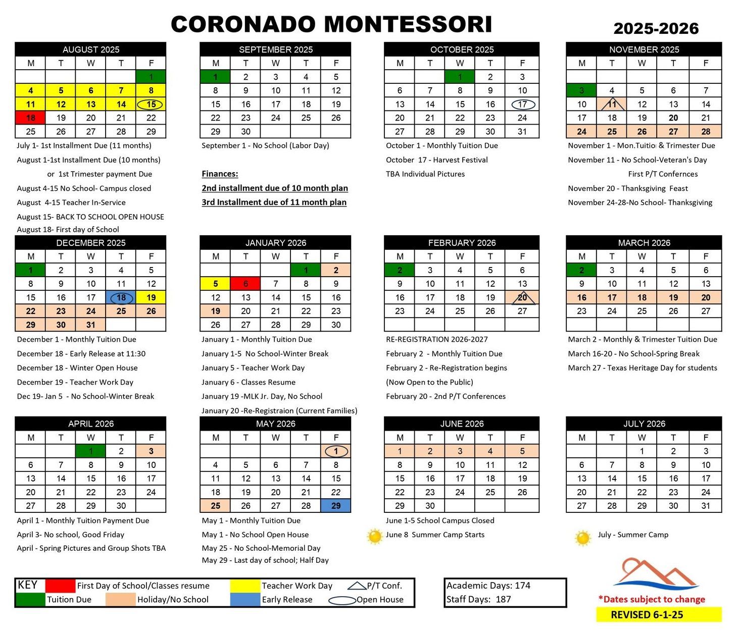 Coronado 2025-2026 calendar