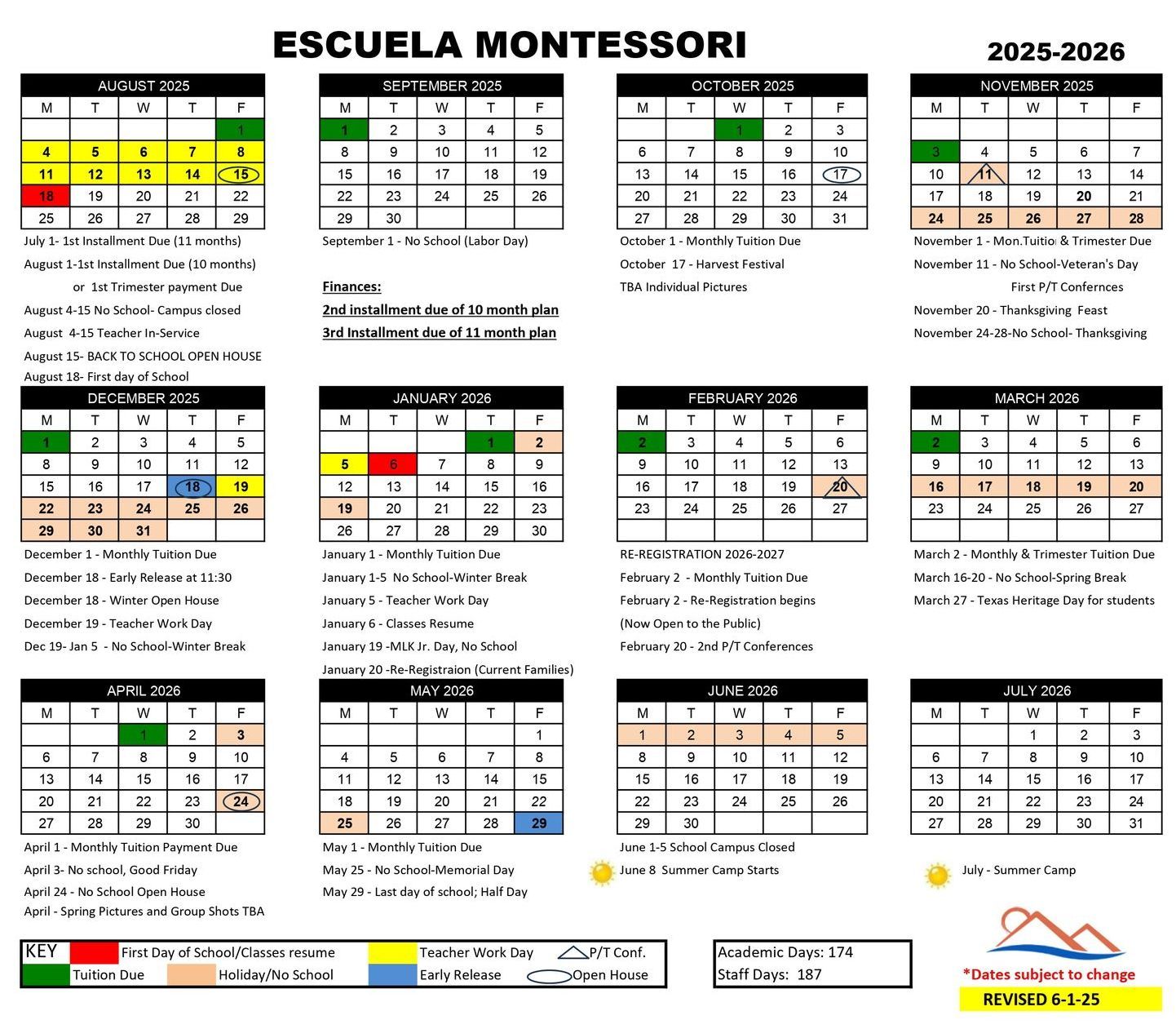 Escuela school calendar 2025-2026