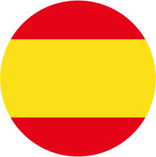 La bandera de España está en un círculo sobre un fondo blanco.