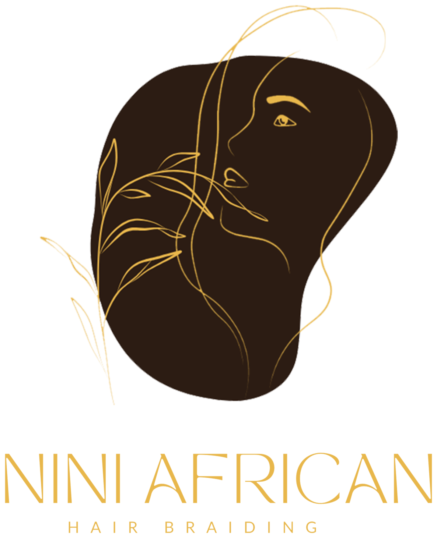 Stylized gold line-art logo of a face with “NINI AFRICAN” text on a white background