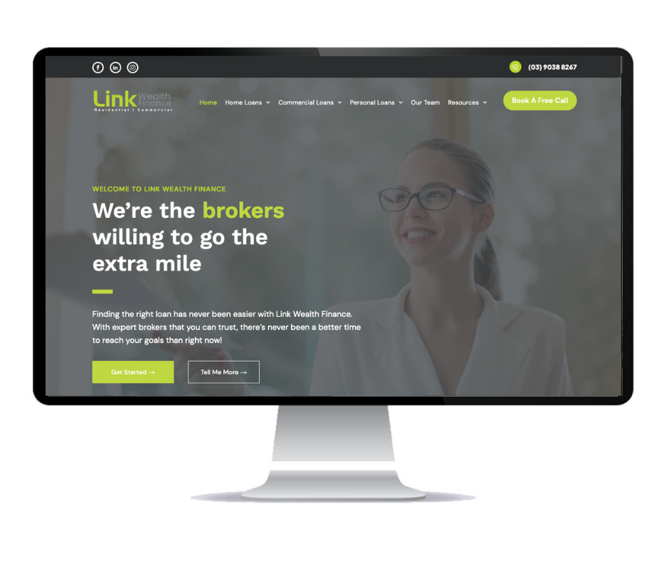 A computer monitor displaying a web page that says we 're the brokers willing to go the extra mile