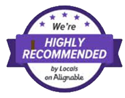 Purple and white badge reading “We’re Highly Recommended by locals on Alignable”